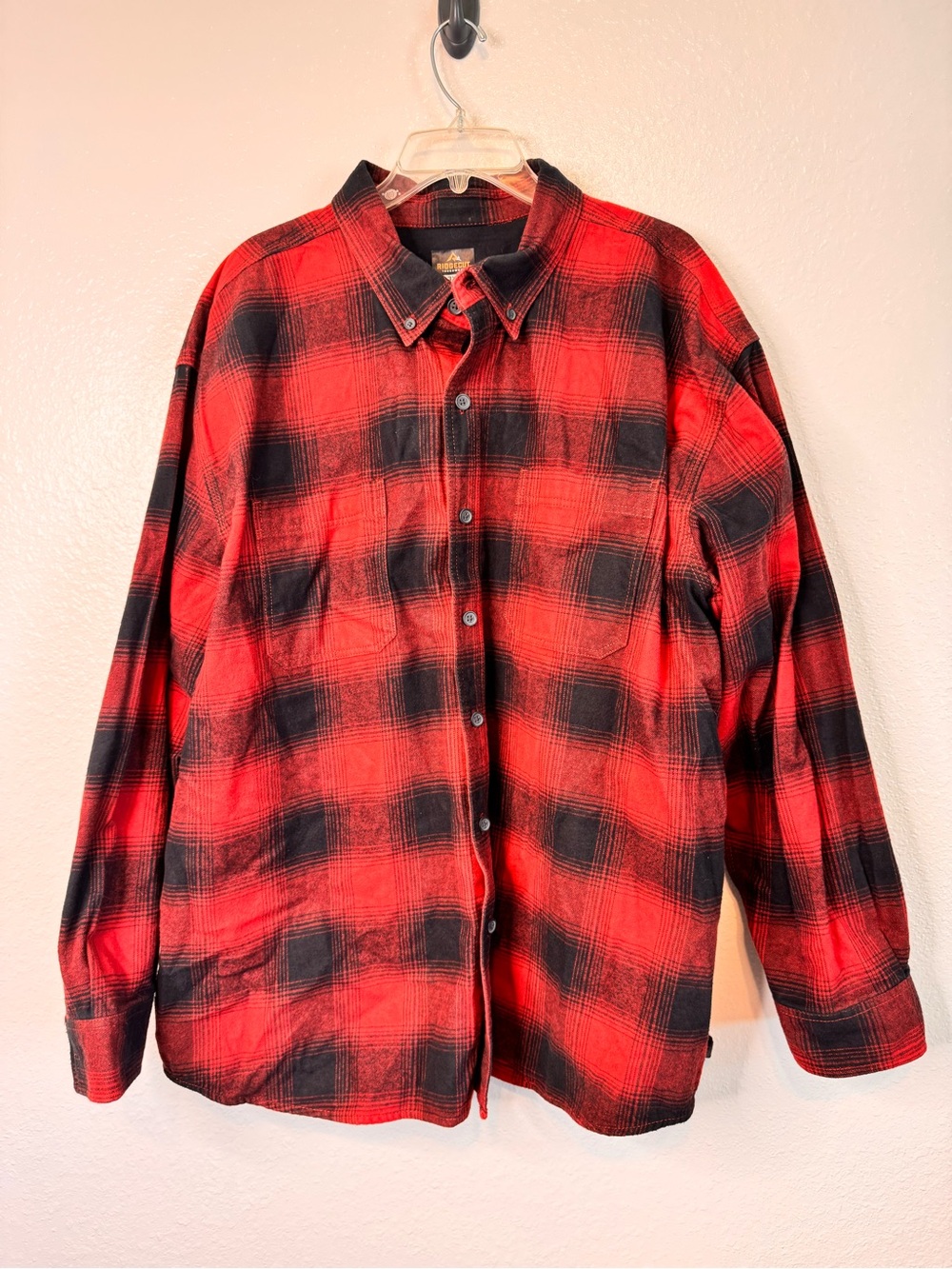 Men's Flannel Shirt 3X Red Black Cotton Chest Pockets Ridgecut Toughwear